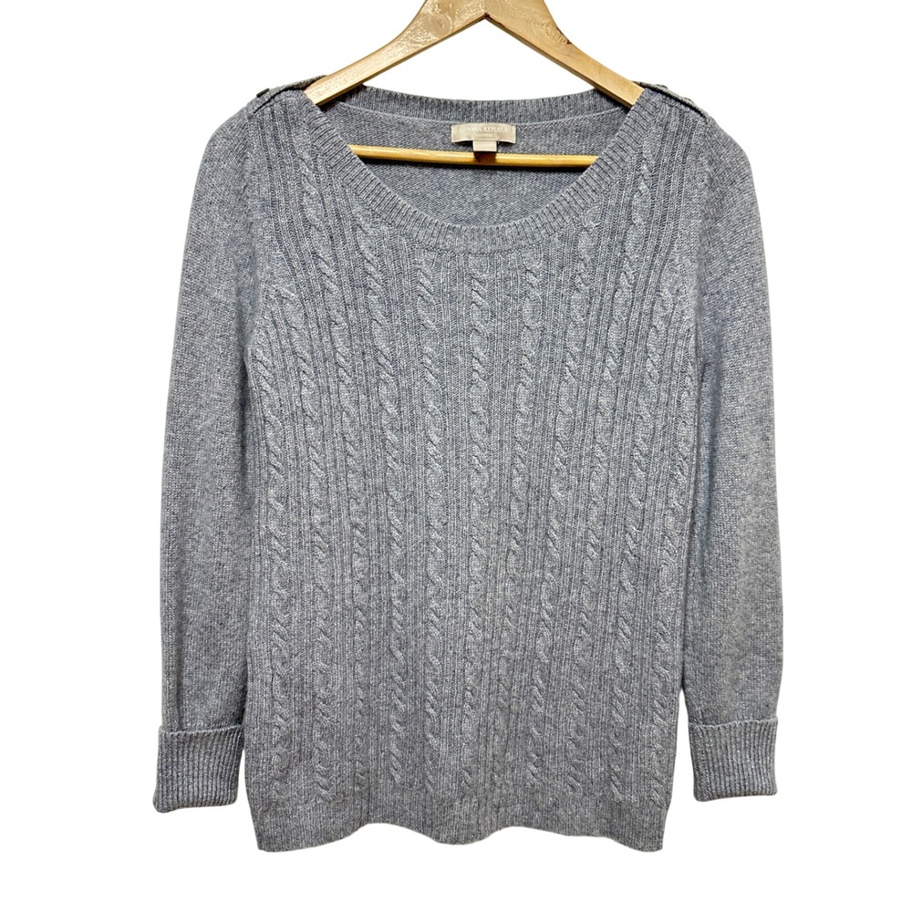 Banana Republic 100% Cashmere Cable Knit Sweater Women Large Grey Knit Soft Girl